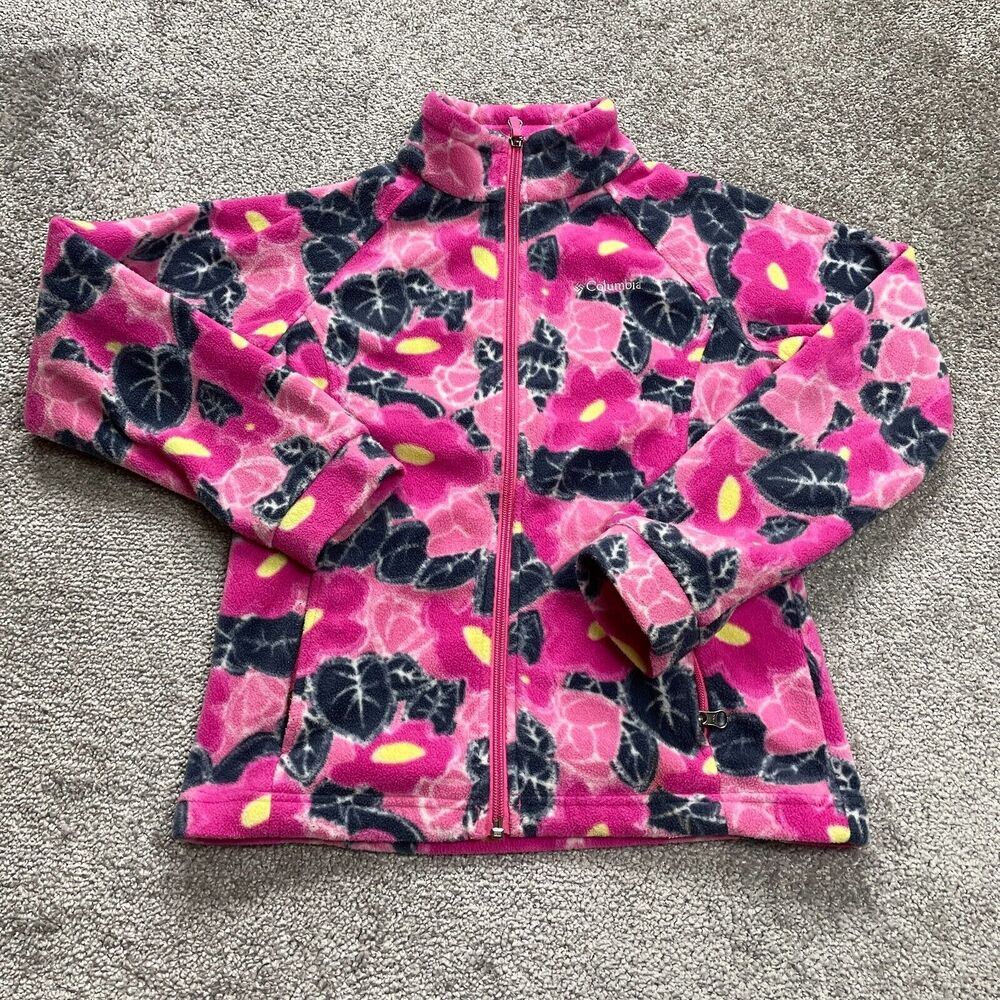 Columbia Fleece Jacket Girls Medium Multicolor Floral Full Zip Outdoor Casual
